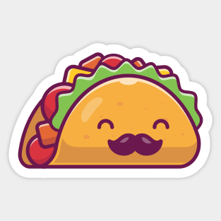 Cute Mustache Taco Cartoon Sticker